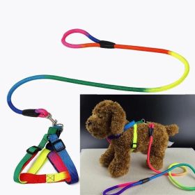 1 Set Nylon Rainbow Pet Dog Collar Harness Leash Soft Walking Harness Lead Colorful and Durable Traction Rope 120cm (Color: iridescent, size: S)