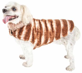 Pet Life Luxe 'Tira-Poochoo' Tiramisu Patterned Mink Dog Coat Jacket (size: large)